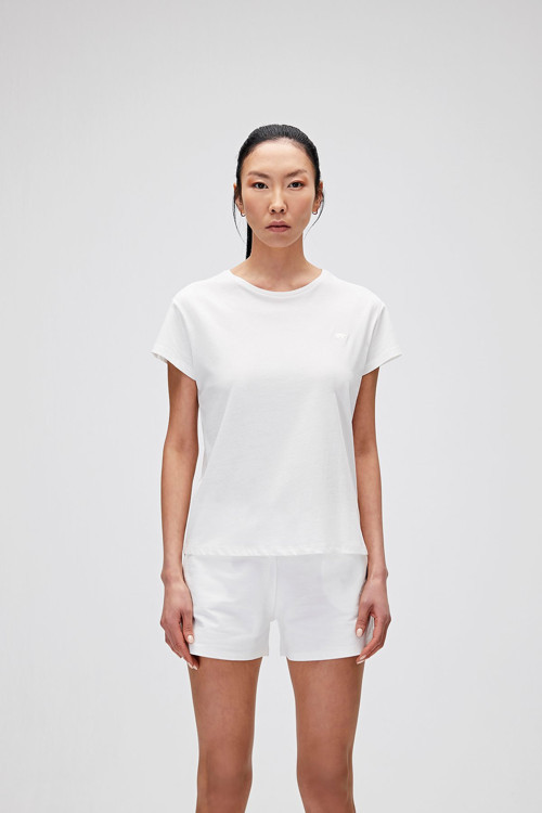 Violet O-Neck T-Shirt Off-White Beyaz Basic Kadın Tişört