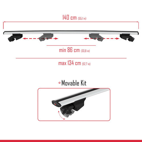 Ford Kuga 3 (CX482) 2020 ve Sonrası ile Uyumlu HOOK Model Ara Atkı Tavan Barı Gri 2 Adet