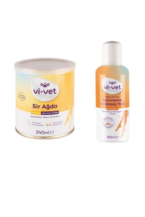 Vi Vet Sir Kavanoz Ağda Natural 240 Gr + Ağda Sonrası Temizleme Ve Masaj Yağı Portakal 125Ml