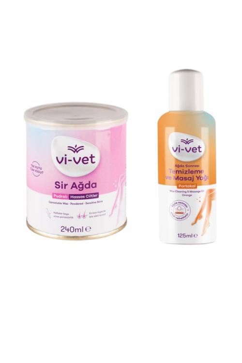 Vi Vet Sir Kavanoz Ağda Pudralı 240 Gr + Ağda Sonrası Temizleme Ve Masaj Yağı Portakal 125Ml