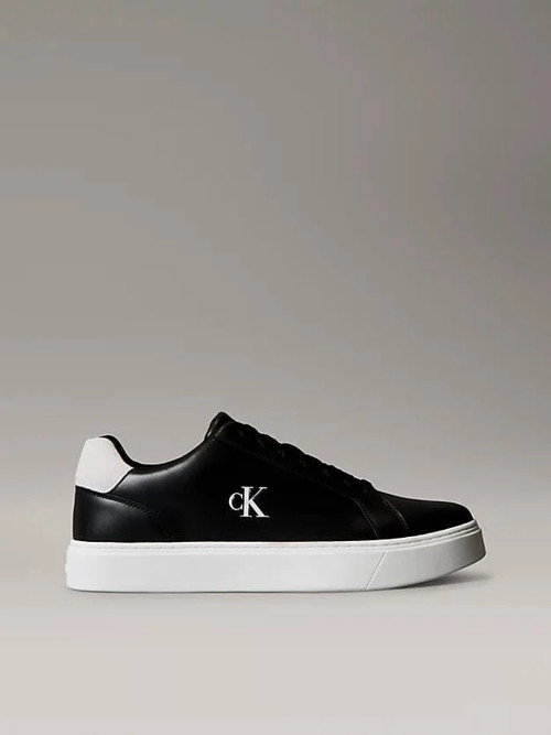Klasik Düz Tabanlı Bağcıklı Deri Erkek Siyah Sneaker YM0YM01435-0GM
