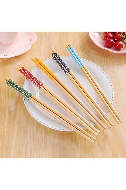 5 Çift Bambu Sushi-Fettucini Chopsticks Yemek Çubuğu