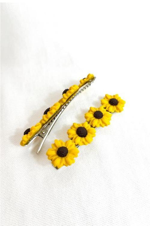- Hülya 6683 El Yapımı Çiçek Desenli Polimer Kil 2’li Set Yan Saç Tokası / 7.5 cm