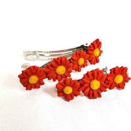 - Hülya 6683 El Yapımı Çiçek Desenli Polimer Kil 2’li Set Klipsli Saç Tokası / 8 cm - 6 cm