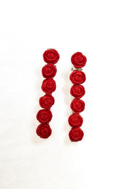 - Hülya 6683 9650 El Yapımı Minik Gül Desenli Polimer Kil 2’li Set Yan Saç Tokası / 7.5 cm