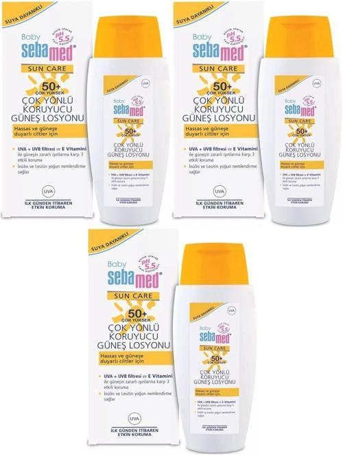 Sun Care Bebek Güneş Losyonu Kremi 50+ Faktör 150ML (Hassas Ciltler İçin) (3 Lü Set)