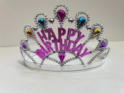 Gümüş Renk Happy Birthday Yazılı Doğum Günü Tacı 60 cm