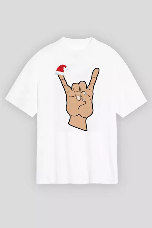 Noel Başlıklı Serçe Parmak T-shirt - Beyaz