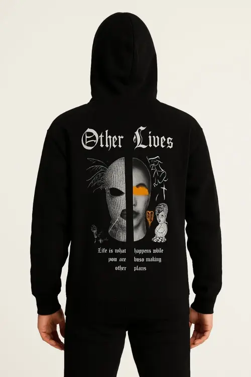 Üç İplik Kapüşonlu Ön ve Arka Baskılı SweatShirt hoodie - Siyah