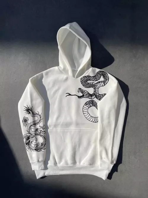 Uzun Kol Kapüşonlu Baskılı SweatShirt - Beyaz
