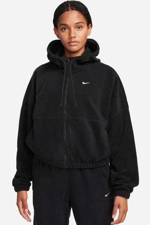Therma Fit One Oversized Fleece Full Zip Hoodie Kadın Polar Kapüşonlu Oversize Sweatshirt Siyah