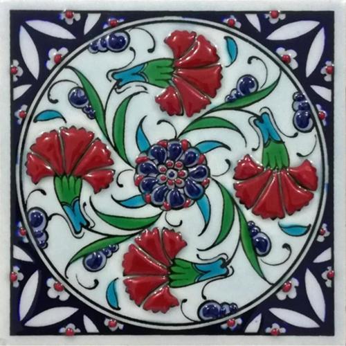 10x10 Cm Ed 104 Dörtlü Karanfil Iznik El Dekoru Çini Pano