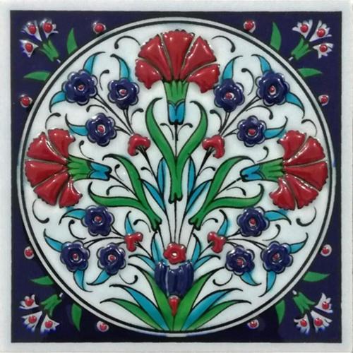 10x10 Cm Ed 105 Üç Karanfil Kütahya El Dekoru Çini Pano