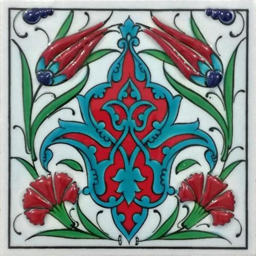 10x10 Cm Ed 107 Ikili Lale Karanfil Kütahya Çini Pano