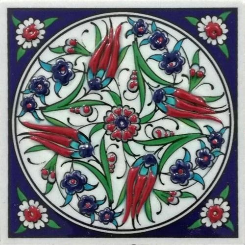 10x10 Cm Ed 108 Dört Lale El Dekoru Kütahya Çini Pano
