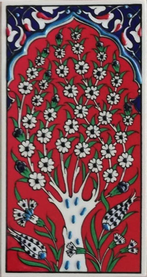 10x20 cm Ed 205 Kırmızı Hayat Ağacı El Dekoru Çini Karo