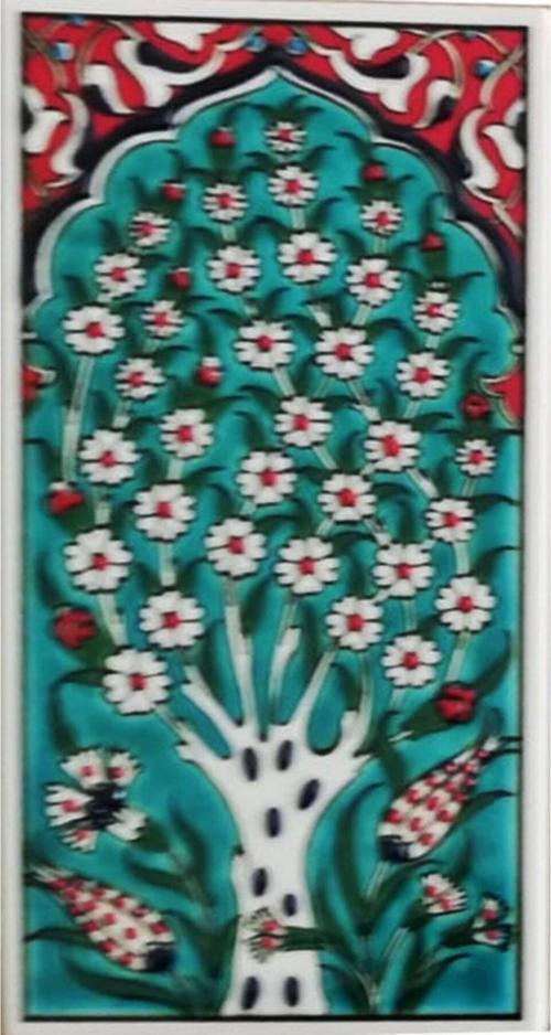 10x20 cm Ed 207 Yeşil Hayat Ağacı El Dekoru Çini Karo