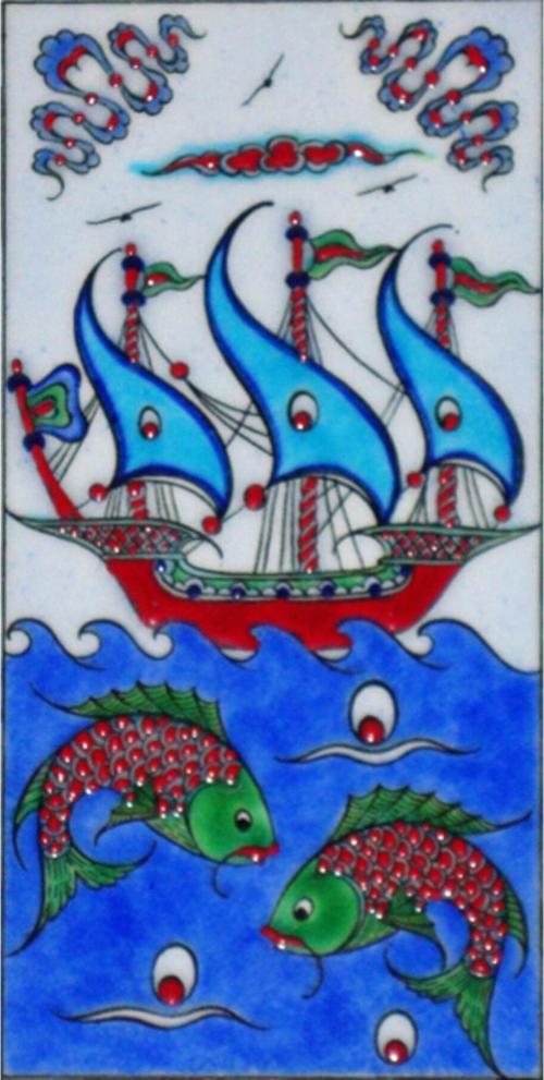 10x20 Cm Ed 213 Kırmızı Iznik Kalyon El Dekoru Çini Karo