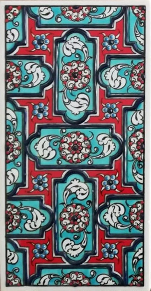 10x20 cm Ed 218 Turkuaz Geometrik El Dekoru Çini Karo