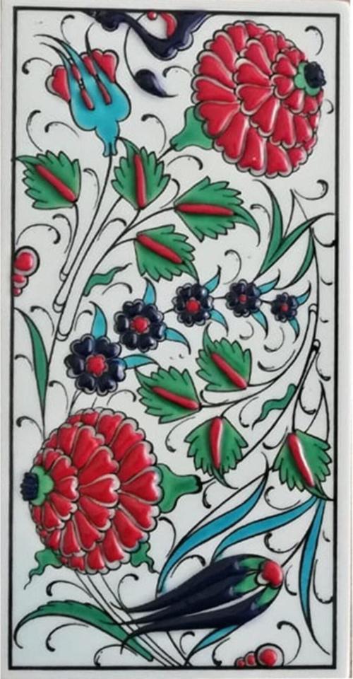 10x20 Cm Ed 221 Iki Karanfil Kütahya El Dekoru Çini Karo