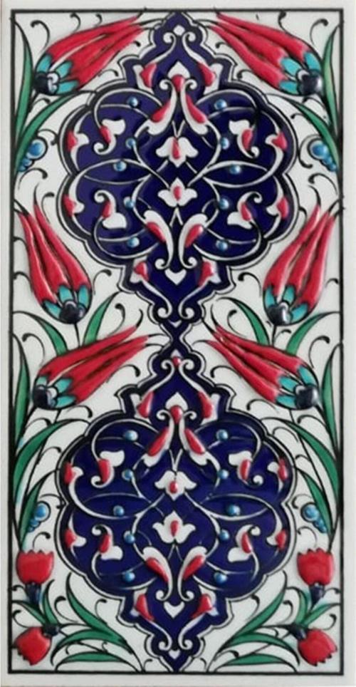 10x20 Cm Ed 229 Kobalt Rumi Desenli El Dekoru Çini Karo