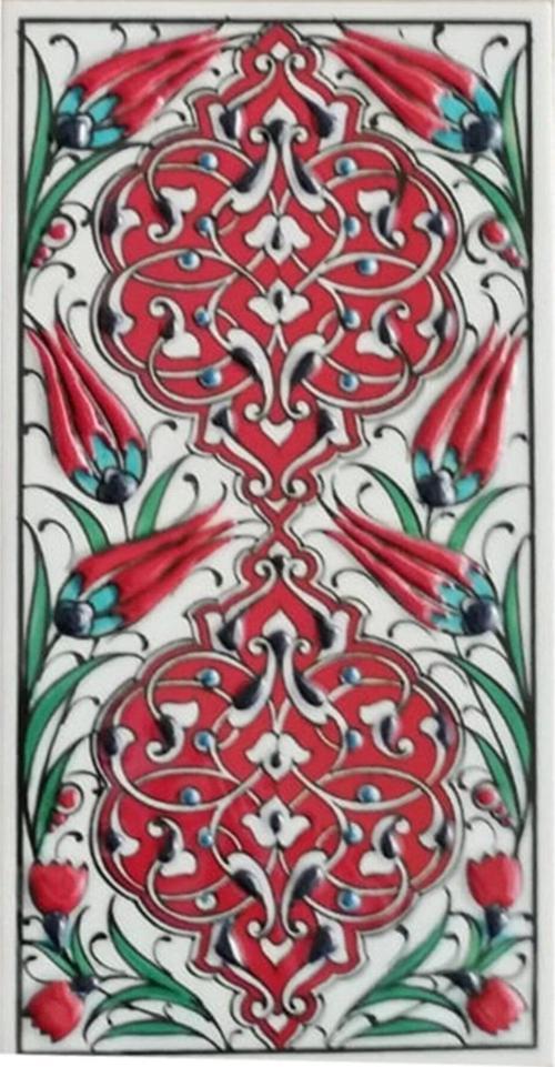 10x20 cm Ed 230 Kırmızı Rumi Desenli El Dekoru Çini Karo