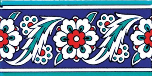 10x20 Cm Ks 8 Iznik Çiçek Desenli Seramik Çini Bordür