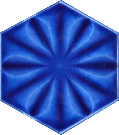 15x17 Cm Çiçekli Kobalt Altıgen Seramik