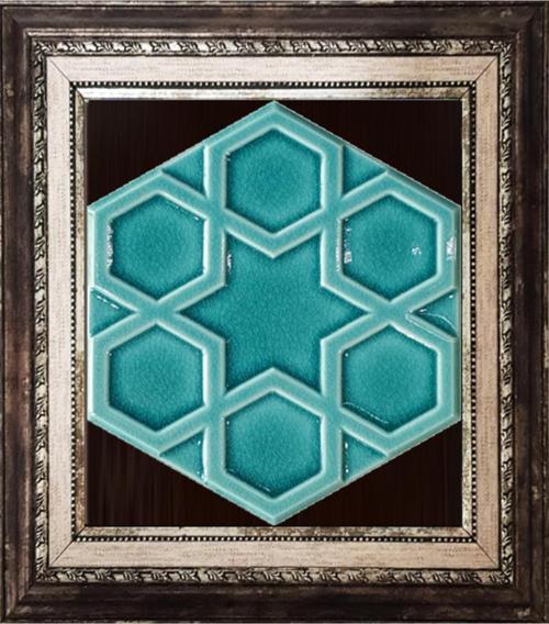 15x17 Cm Rölyefli Yıldız Turkuaz Altıgen Çini Pano