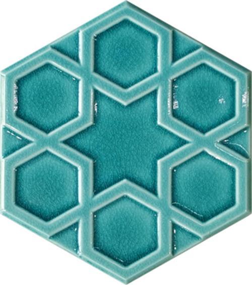 15x17 Cm Rölyefli Yıldız Turkuaz Altıgen Seramik