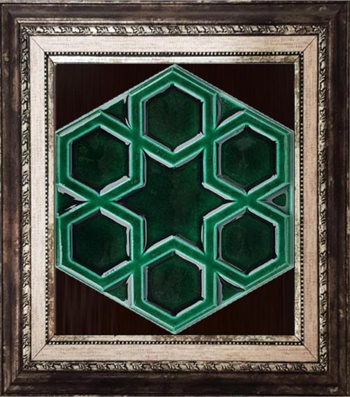 15x17 Cm Rölyefli Yıldız Yeşil Altıgen Çini Pano