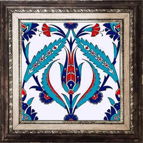 20x20 Cm Ac 2 Kırmızı Lale Desenli Iznik Çini Seramik Pano