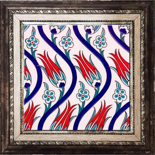 20x20 Cm Ac 20 Sarmaşık Lale Desenli Çini Seramik Pano