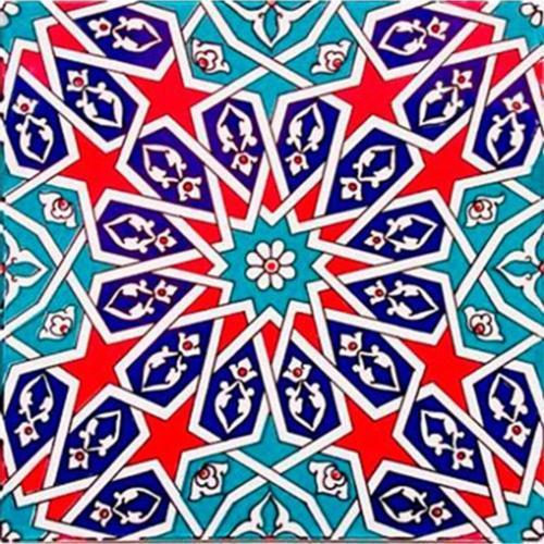 20x20 Cm Ac 28 Geometrik Desenli Iznik Kırmızı Çini Karo