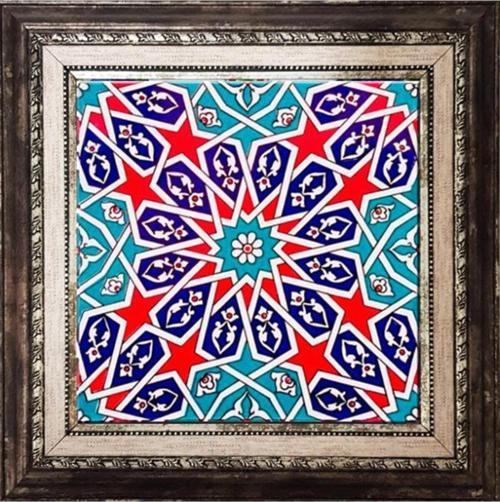 20x20 Cm Ac 28 Geometrik Desenli Iznik Kırmızı Çini Pano