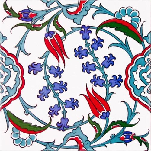 20x20 Cm Ac 5 Iznik Dönence Çiçek Desenli Çini Karo