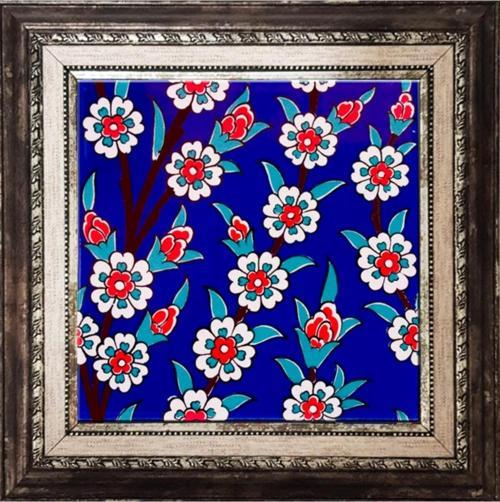 20x20 Cm Ac 60 Kobalt Papatya Kütahya Çini Desenli Pano