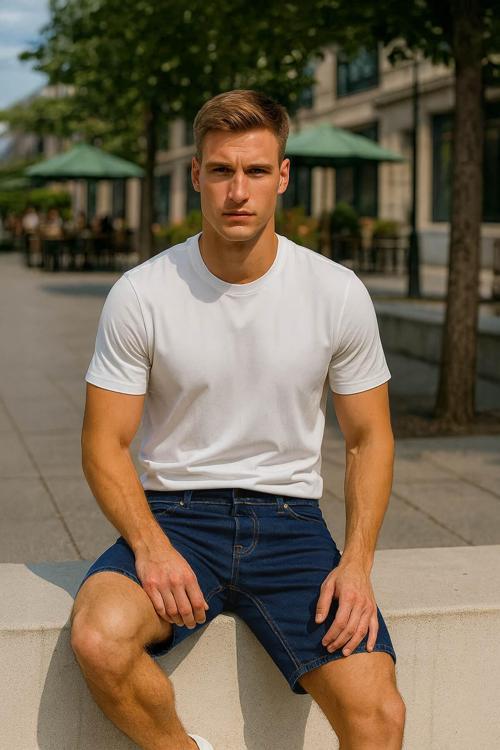 Erkek Regular Fit Rahat Kalıp Koyu Mavi Jean Şort