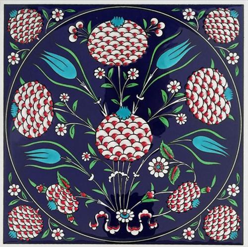 20x20 Cm Ed 336 Kobalt Klasik Nar Desenli Eldekoru Çini Karo