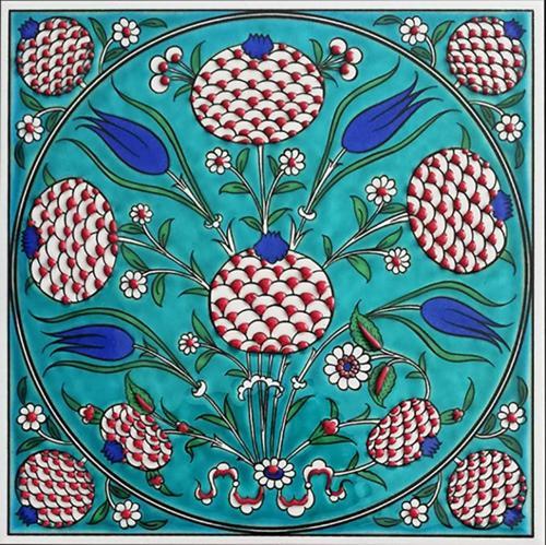20x20 Cm Ed 337 Turkuaz Klasik Nar Desenli Eldekoru Çini Karo