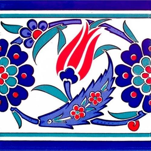 20x20 Cm Ks 26 Iznik Lale Desenli Seramik Çini Bordür