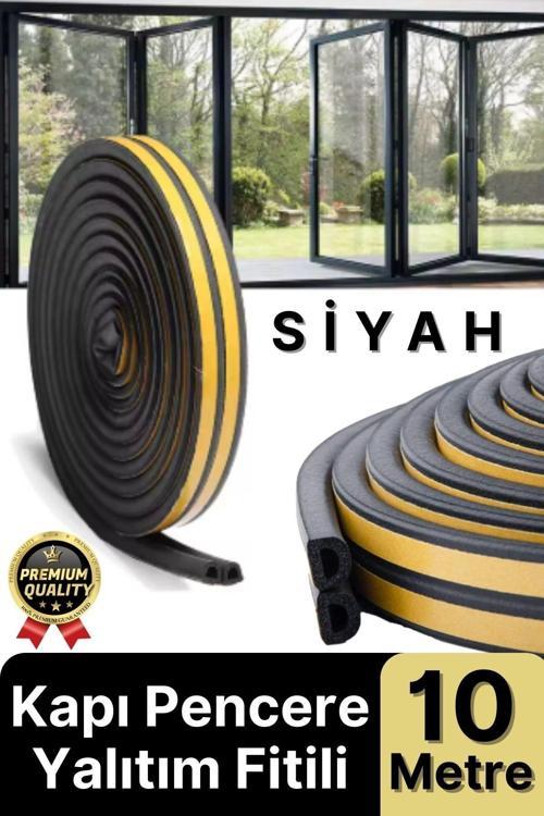 Güçlü Kendinden Yapışkanlı Kapı Pencere Soğuk Hava Geçirmez Yalıtım İzolasyon Siyah Fitil 10 Metre