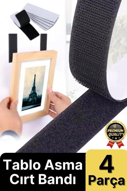 Ultra Güçlü İz Bırakmaz Çivisiz Tablo Çerçeve Asma Kendinden Yapışkanlı Siyah Cırt Bant 4'lü Set