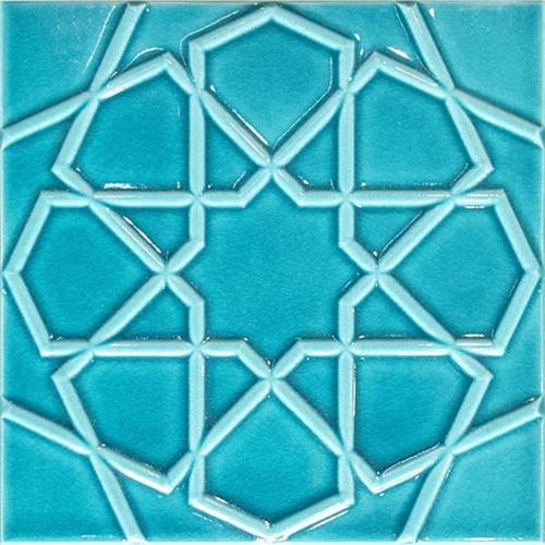 20x20 Cm Rölyefli Turkuaz Selçuklu Yıldızı Deseni Çini Karo