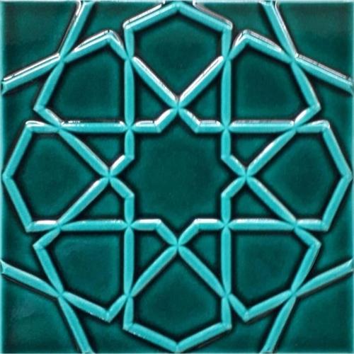20x20 Cm Rölyefli Yeşil Selçuklu Yıldızı Deseni Çini Karo