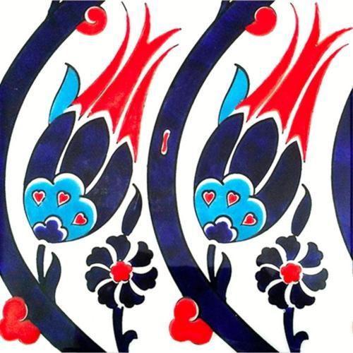 20x20 cm Sp 77 Kütahya Çinisi Iznik Lale Desen Çini Karo