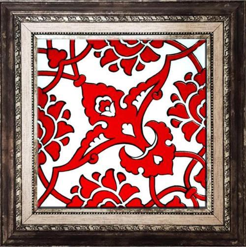 20x20 Cm Sp 83 Kırmızı Beyaz Iznik Rumi Desenli Çini Pano