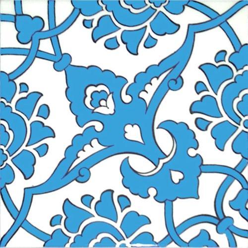 20x20 Cm Sp 83 Mavi Beyaz Iznik Rumi Desenli Kütahya Çini Karo