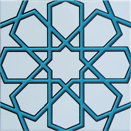 20x20 Cm Sp 89-v Turkuaz Beyaz Türkmen Yıldızı Çini Karo
