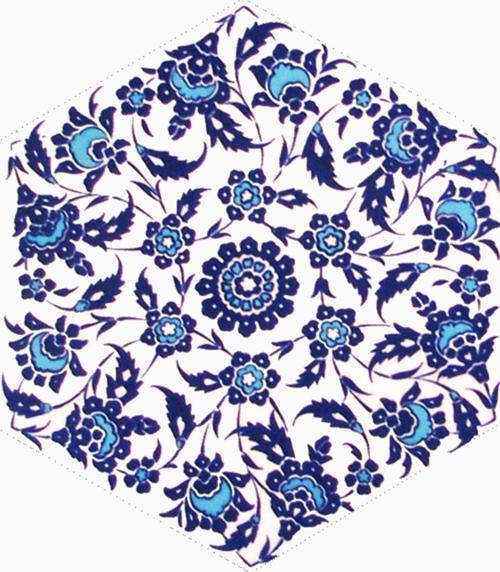 21x23 cm Al 3 Osmanlı Desenli Seramik Altıgen Çini Karo